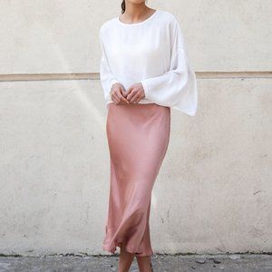 Mimu Maxi Sunset Rose slip skirt, S